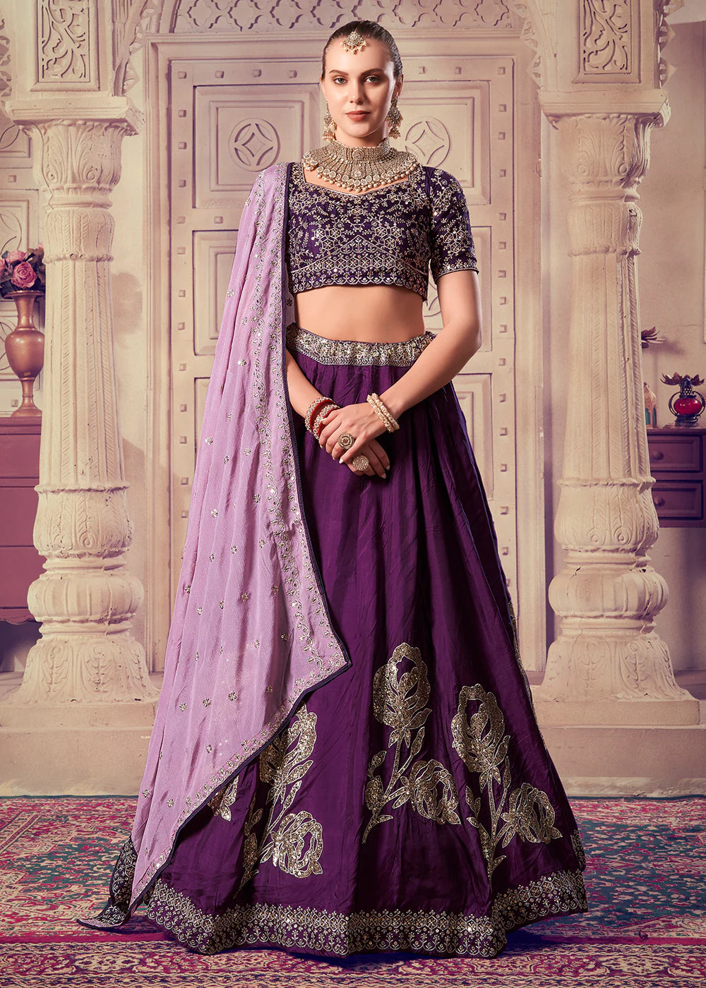 Wine Sequins Embroidered Designer Lehenga Choli