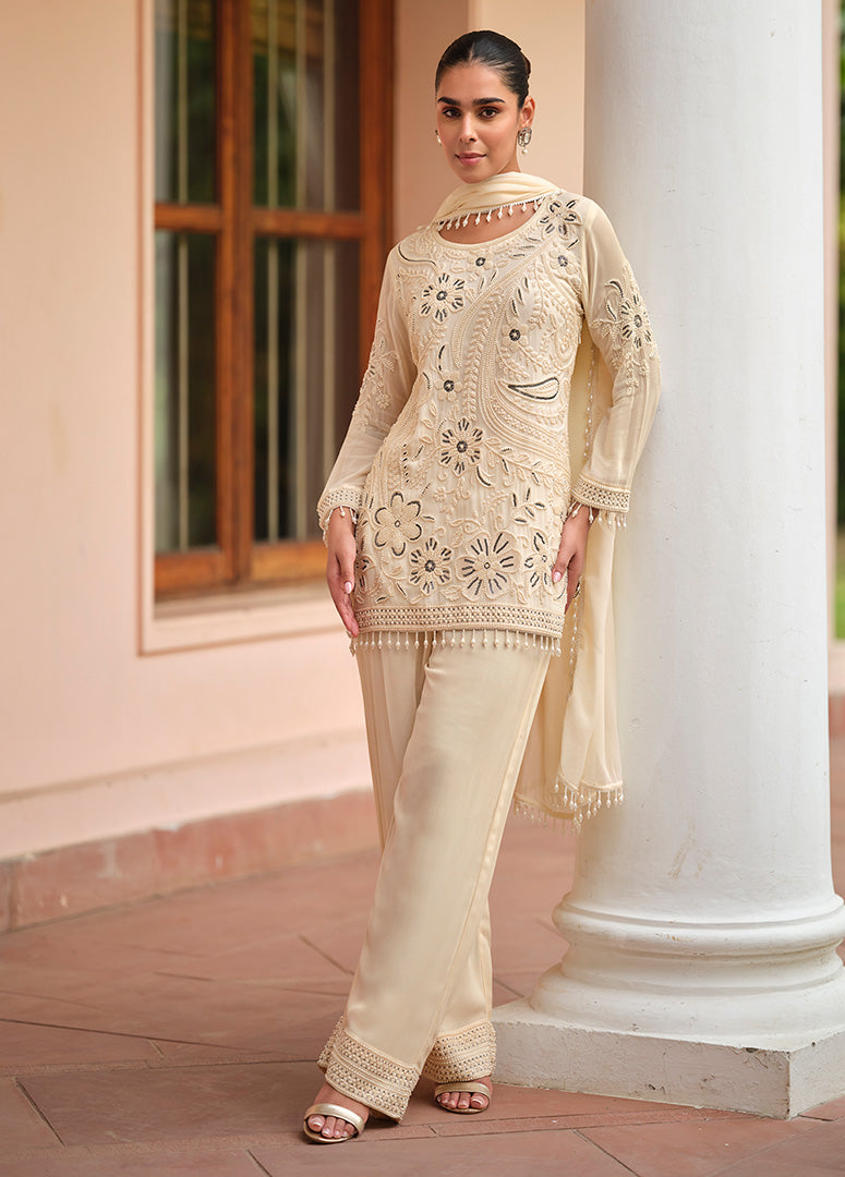 Real Georgette Ivory Salwar Suit with Designer Hand Embroidery