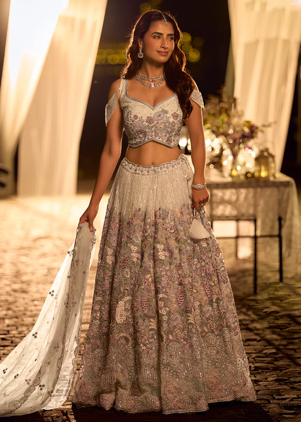 Elegant Ivory White Embellished Bridal Lehenga with Designer Blouse