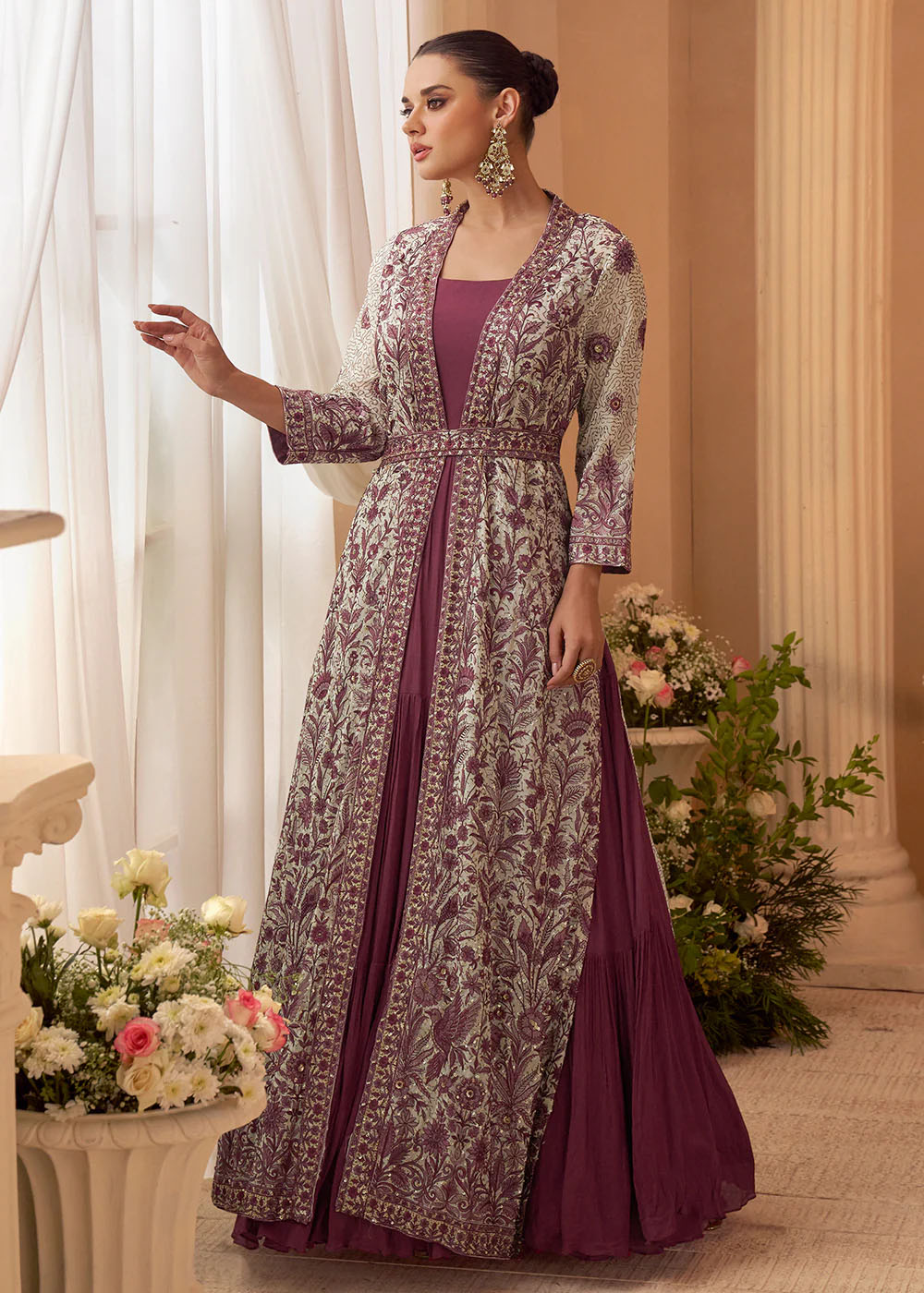 Lilac Trendy Jacket Style Wedding Look Anarkali Suit