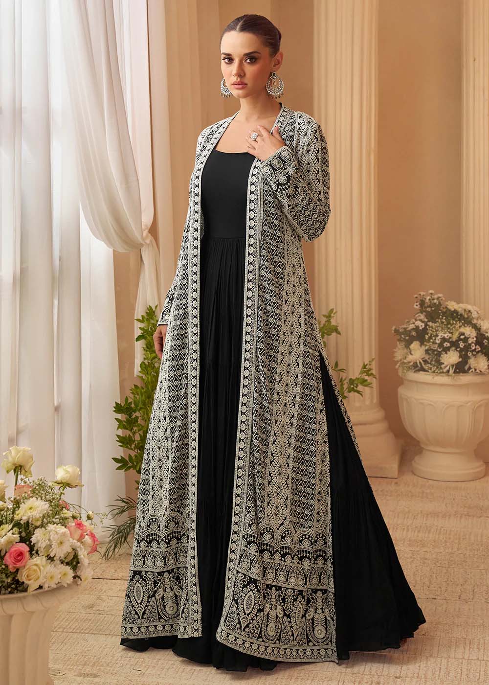 Black Trendy Jacket Style Wedding Look Anarkali Suit