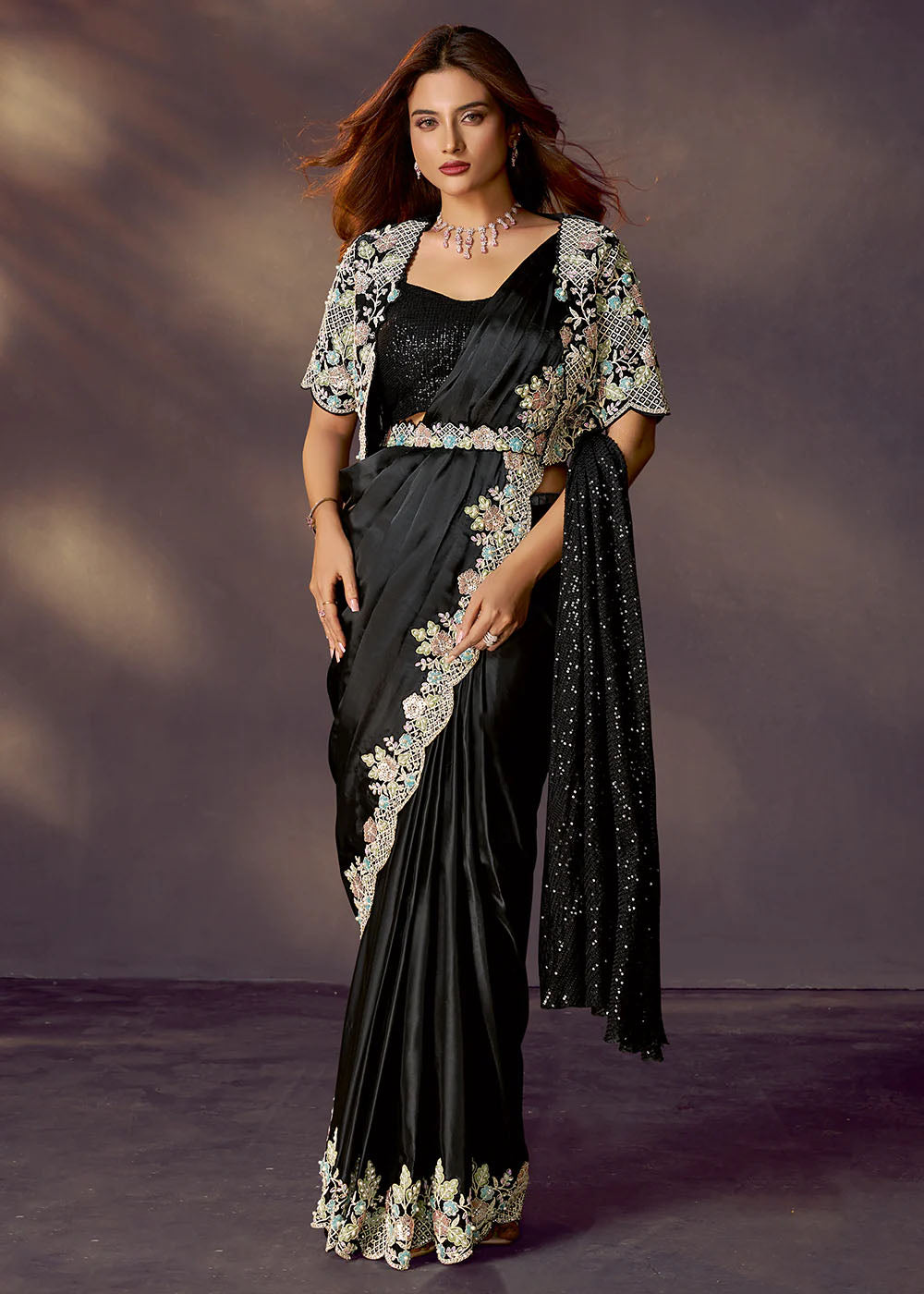 Designer Black Pre-Draped Saree with a Modern Twist