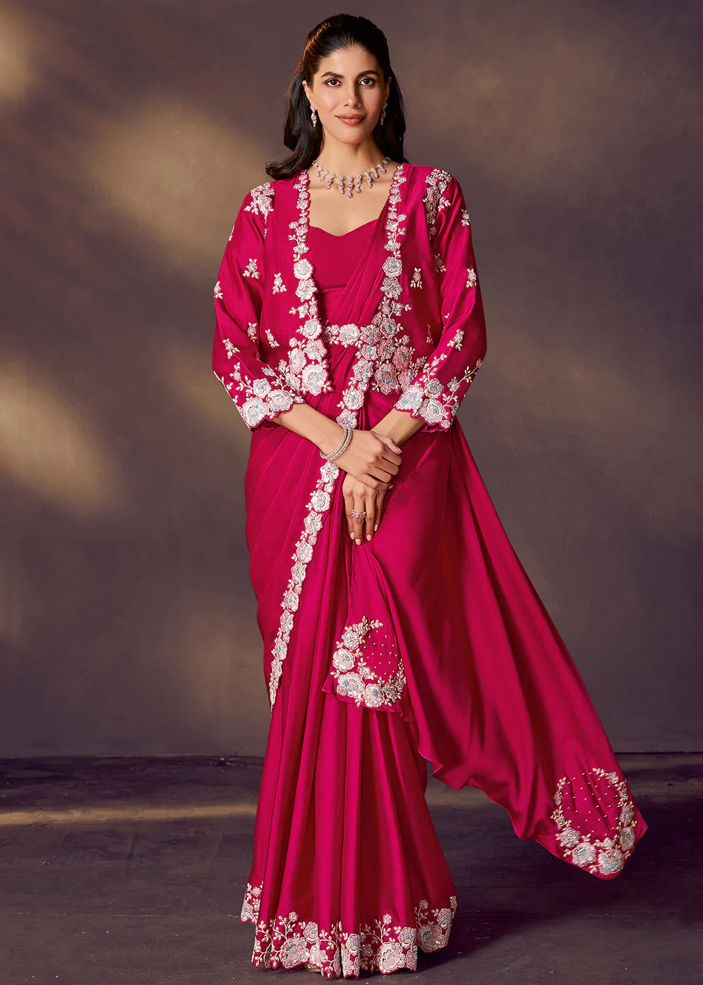 Designer Fuchsia Pink Pre-Draped Saree with a Modern Twist