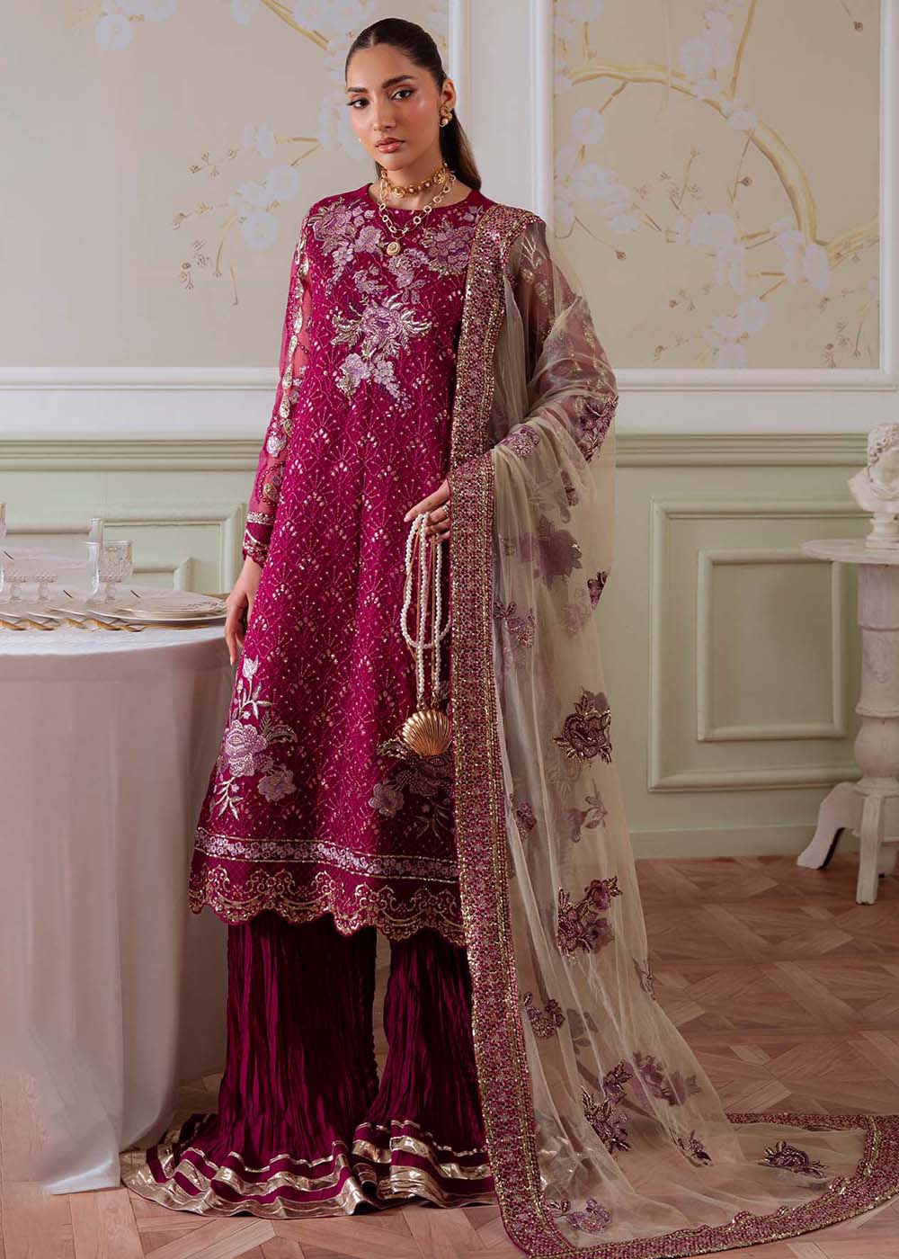 Deep Wine Elanora Premium Embroidered Collection ’25 by Nureh | NEL-83