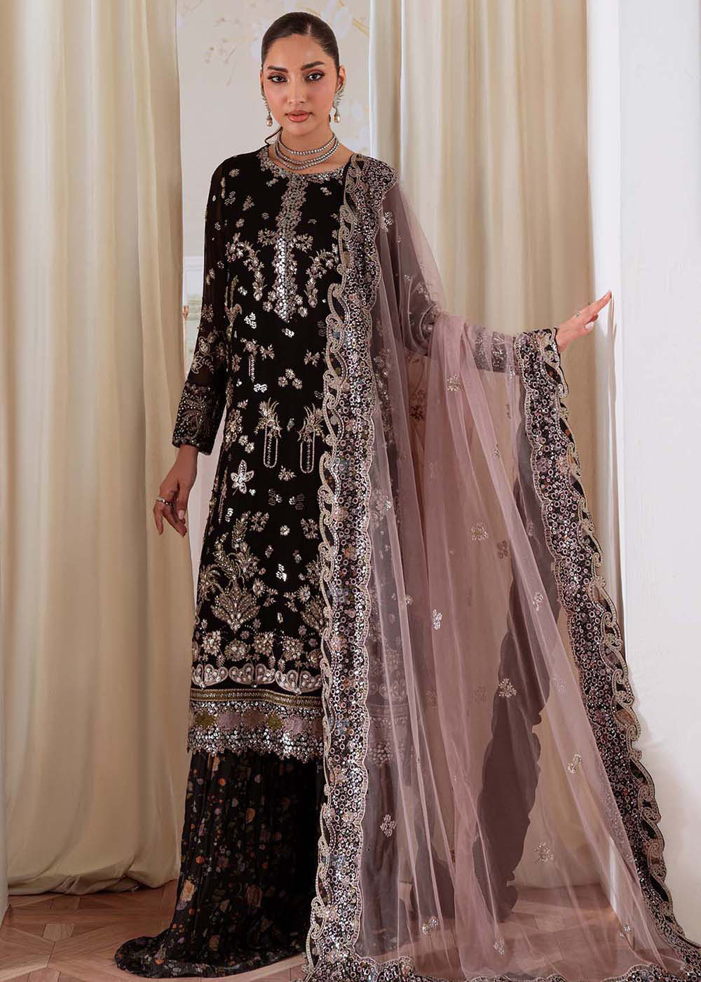 Classic Black Elanora Premium Embroidered Collection ’25 by Nureh | NEL-83