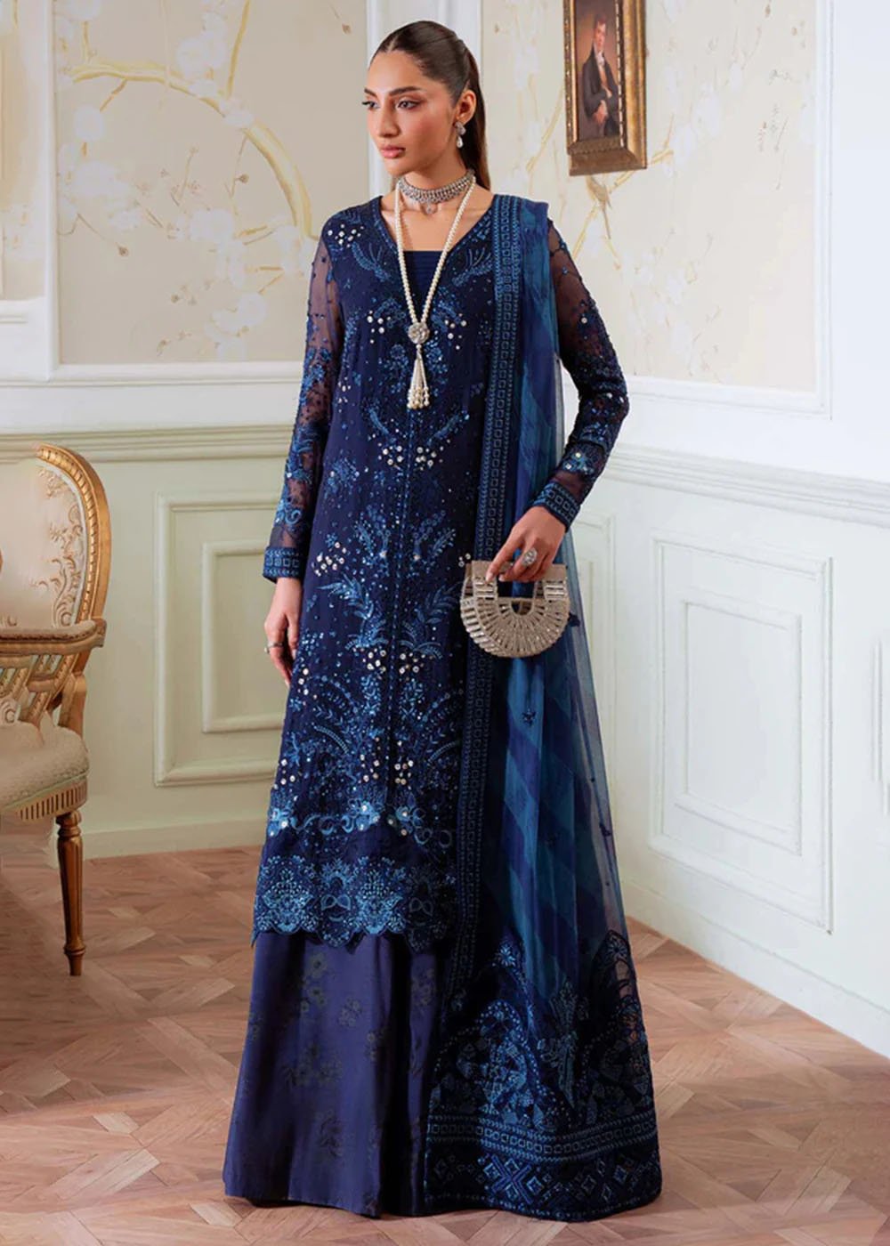 Midnight Blue Elanora Premium Embroidered Collection ’25 by Nureh | NEL-83
