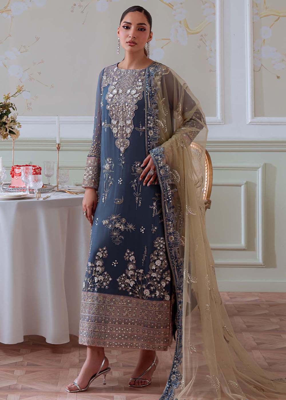 Greyish Blue Elanora Premium Embroidered Collection ’25 by Nureh | NEL-83